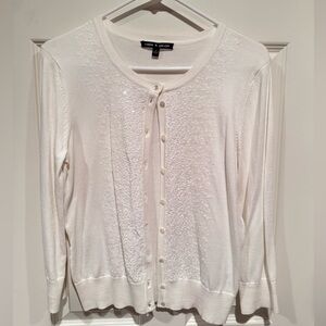 Cable & Gauge White Embellished Long Sleeve Cardigan